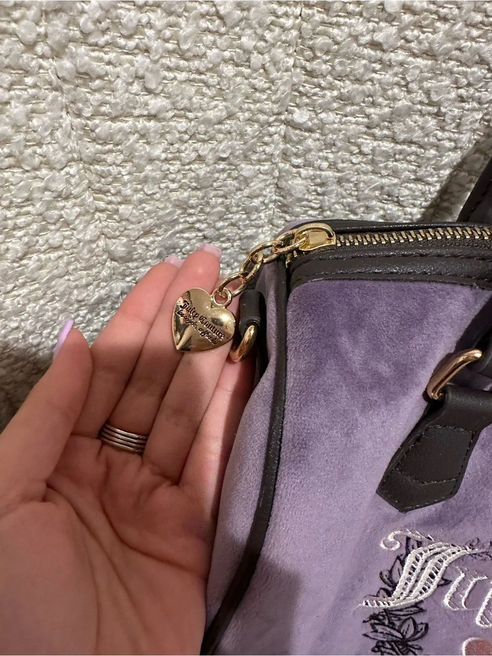Juicy Couture Purple Suede Top-Handle Satchel with Embroidered Logo